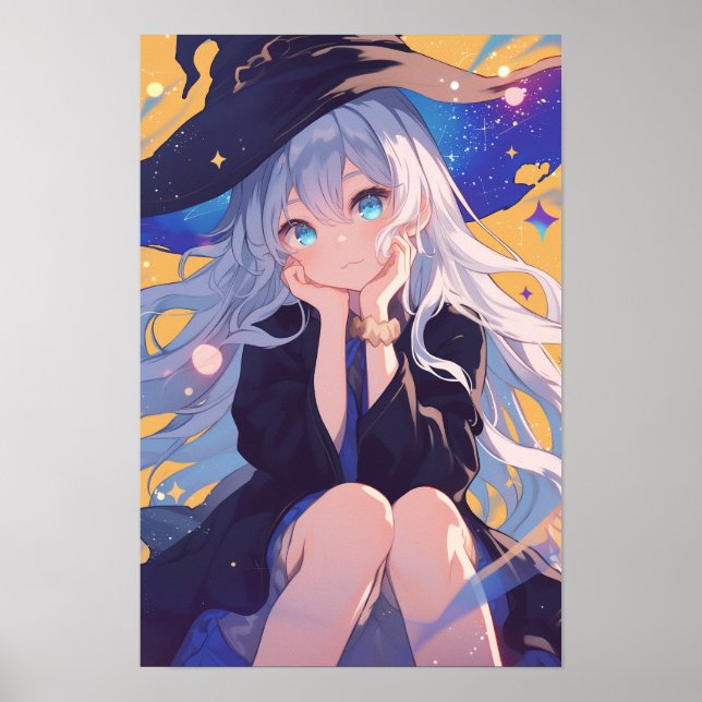 Affiche Portrait d'Anime de Fille Sorcière Souriante (Devant)