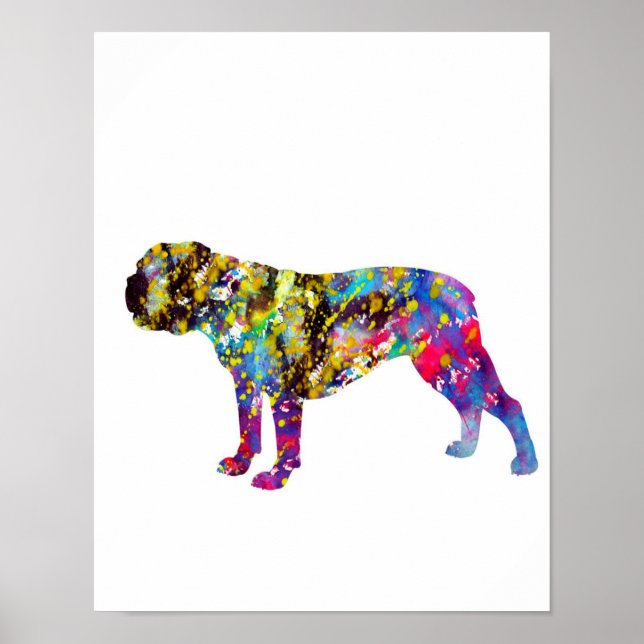 Affiche Portrait d'aquarelle Bulldog Art (Devant)