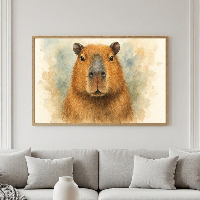 Affiche Portrait d'aquarelle Capybara paisible (Créateur téléchargé)