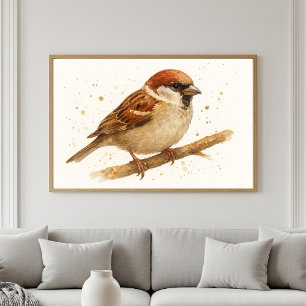 Affiche Portrait d'aquarelle Charming House Sparrow