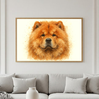 Affiche Portrait d'aquarelle Fluffy Chow Chow