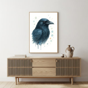 Affiche Portrait d'aquarelle mystique corbeau noir