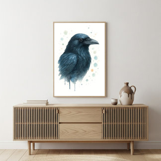Affiche Portrait d'aquarelle mystique corbeau noir