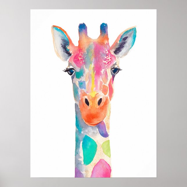 Affiche Portrait d'aquarelle Rainbow Giraffe (Devant)