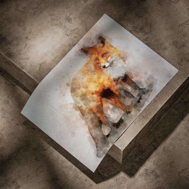 Affiche Portrait d'aquarelle Red Fox 04 (Red Fox Watercolor Portrait 04. Poster)