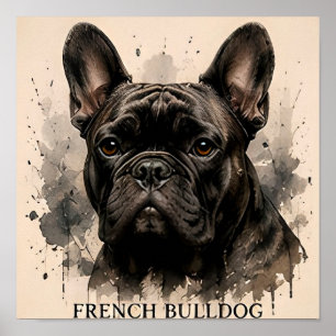 Affiche Portrait d'art de chien compagnon mignon Bouledogu