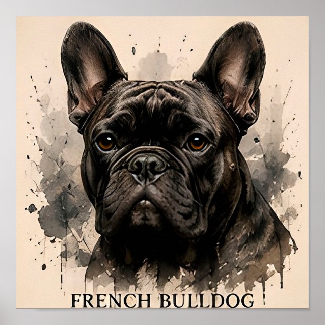Affiche Portrait d'art de chien compagnon mignon Bouledogu (Devant)