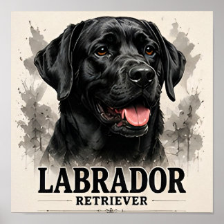 Affiche Portrait d'art de chien de famille loyal Labrador