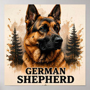Affiche Portrait d'art de chien de garde Berger allemand