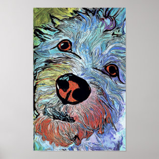 Affiche Portrait d'art de chien Westie coloré psychédéliqu
