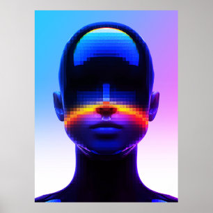 Affiche Portrait d'art futuriste Pixel - Abstrait numériqu