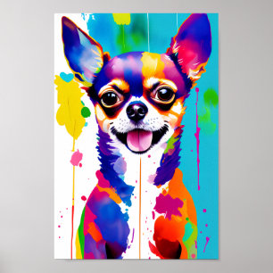 Affiche Portrait d'Art numérique coloré, Chihuahua Chien m