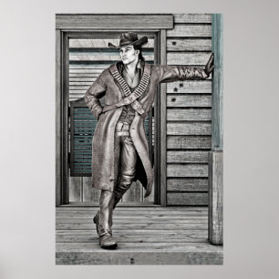 Affiche Portrait d'art occidental de cow-boy vintage