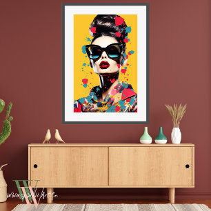 Affiche Portrait d'art pop d'une femme aux couleurs vives