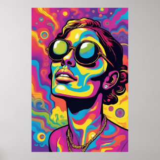 Affiche Portrait d'art pop psychédélique - Trippy néon dyn