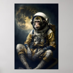 Affiche Portrait d'astronaute singe drôle Quirky Renaissan