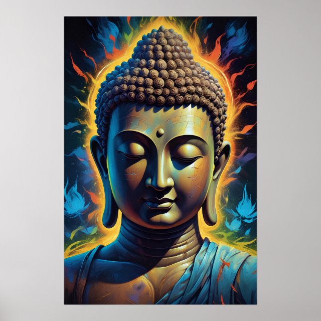 Affiche Portrait De Bouddha Serein Et Calme Art Néon (Devant)