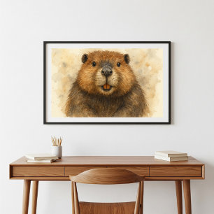 Affiche Portrait de castor d'aquarelle Whimsical