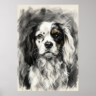 Affiche Portrait de Cavalier King Charles Spaniel au fusai