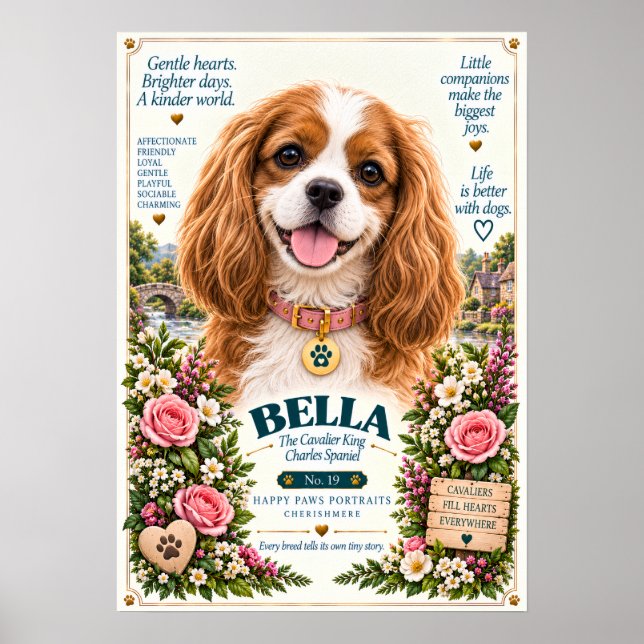 Affiche Portrait de Cavalier King Charles Spaniel | Bella (Devant)