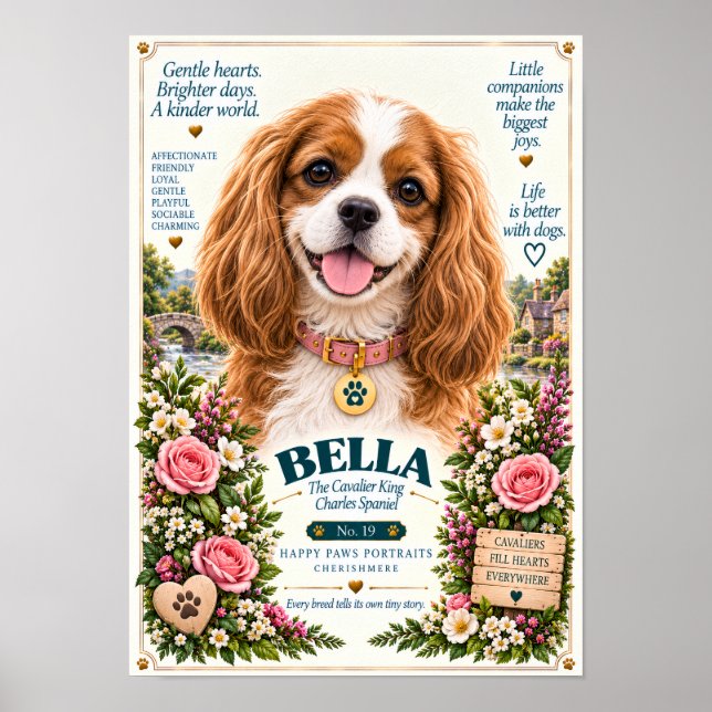 Affiche Portrait de Cavalier King Charles Spaniel | Bella (Devant)