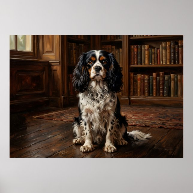 Affiche Portrait de Cavalier King Charles Spaniel en bibli (Devant)
