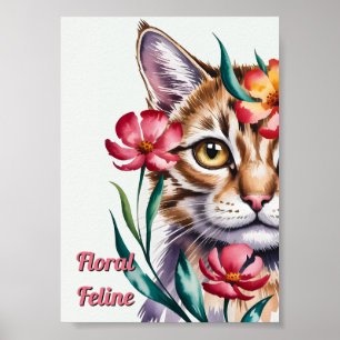 Affiche Portrait de chat à l'aquarelle artistique avec fle