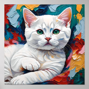 Affiche Portrait de chat blanc dans des couleurs abstraite