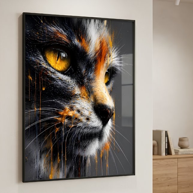 Affiche Portrait de chat d'art éclaboussé vibrant orange e (Créateur téléchargé)
