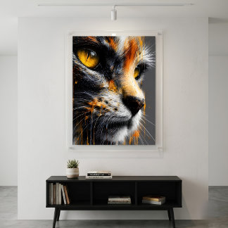 Affiche Portrait de chat d'art élégant vibrant orange et g