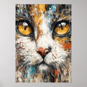 Affiche Portrait de chat expressionniste abstrait d'animal