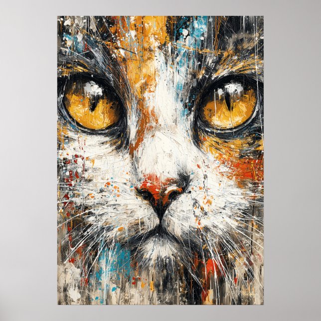 Affiche Portrait de chat expressionniste abstrait d'animal (Devant)