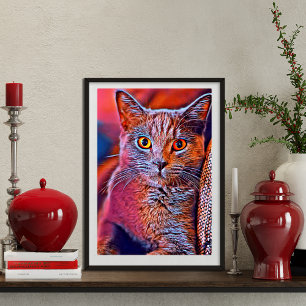 Affiche Portrait de chat mignon, coloré et capricieux