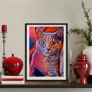 Affiche Portrait de chat mignon, coloré et capricieux