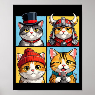 Affiche Portrait de chat Pop Art Chats Mignons Bloc de cou