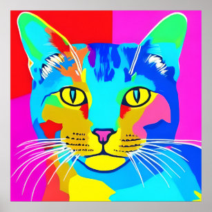 Affiche Portrait de chat Pop Art multicolore