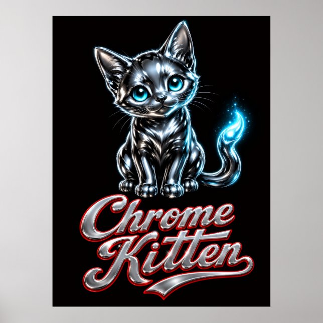 Affiche Portrait de chaton chromé sur toile d'art (Devant)