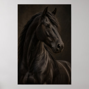 Affiche Portrait de cheval noir dans une lumière dramatiqu