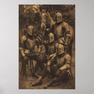 Affiche Portrait de chevalier et de cheval gothique médiév