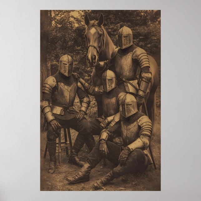 Affiche Portrait de chevalier et de cheval gothique médiév (Devant)