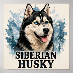 Affiche Portrait de chien arctique Husky sibérien - Œuvre