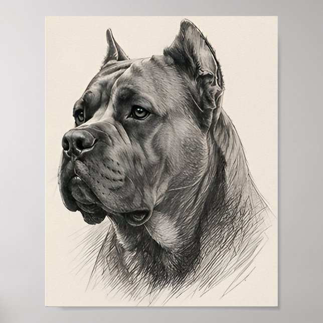 Affiche Portrait de chien au crayon Classique Cane Corso (Devant)