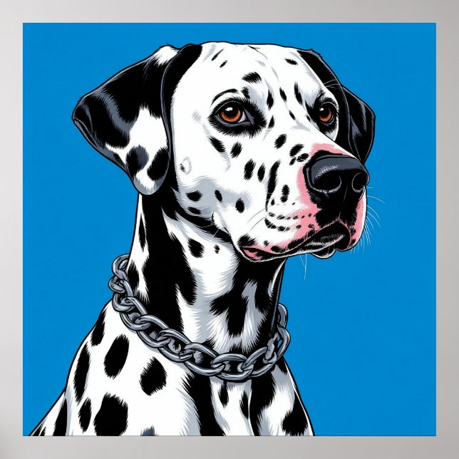 Affiche Portrait de chien dalmate sur fond bleu (Devant)