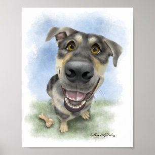 Affiche Portrait de chien de dessin animé heureux