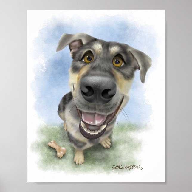 Affiche Portrait de chien de dessin animé heureux (Devant)