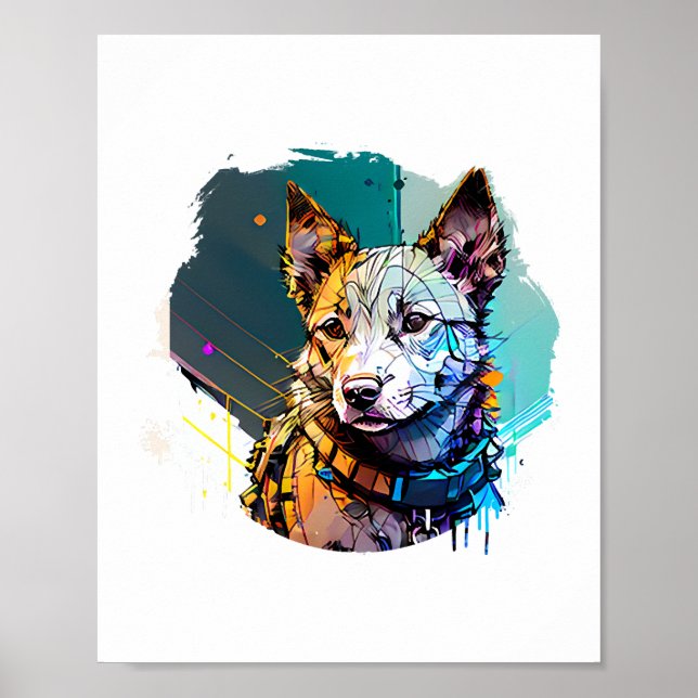 Affiche Portrait de chien de style Art d'encre (Devant)