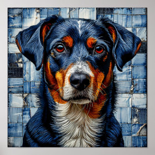 Affiche Portrait de chien en mosaïque colorée de style car