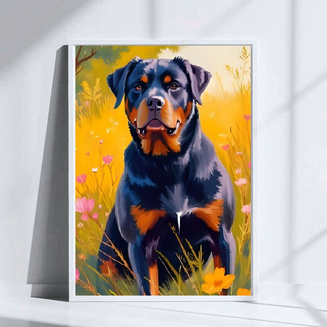 Affiche Portrait de chien Rottweiler peinture aquarelle (Créateur téléchargé)