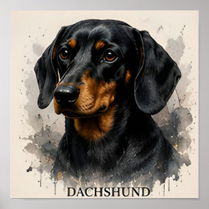 Affiche Portrait de chien saucisse Dachshund Artwork Premi