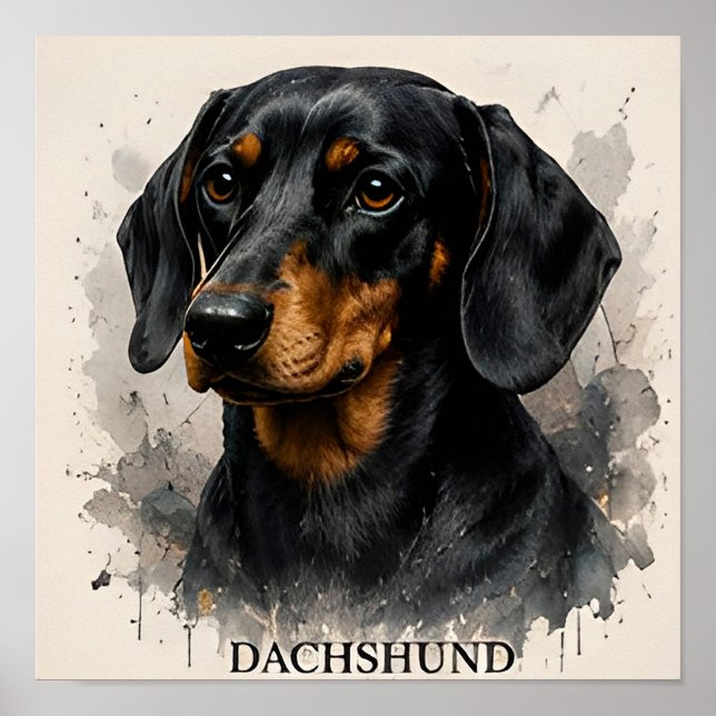 Affiche Portrait de chien saucisse Dachshund Artwork Premi (Devant)